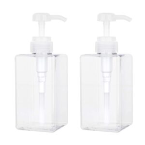 pump bottle, 15oz/450ml refillable plastic empty lotion soap dispenser liquid container for shampoo or body wash, 2 pack clear