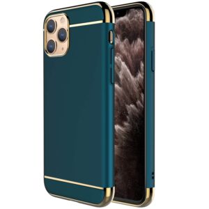 rorsou iphone 11 pro max case, 3 in 1 ultra thin and slim hard case coated non slip matte surface with electroplate frame for apple iphone 11 pro max (6.5")(2019) - dark green
