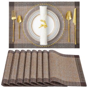 SENDAY Placemats, Set of 8 Heat-Resistant Placemats Stain Resistant Anti-Skid Placemats for Kitchen Table, Washable Durable PVC Table Mats Woven Vinyl Placemats