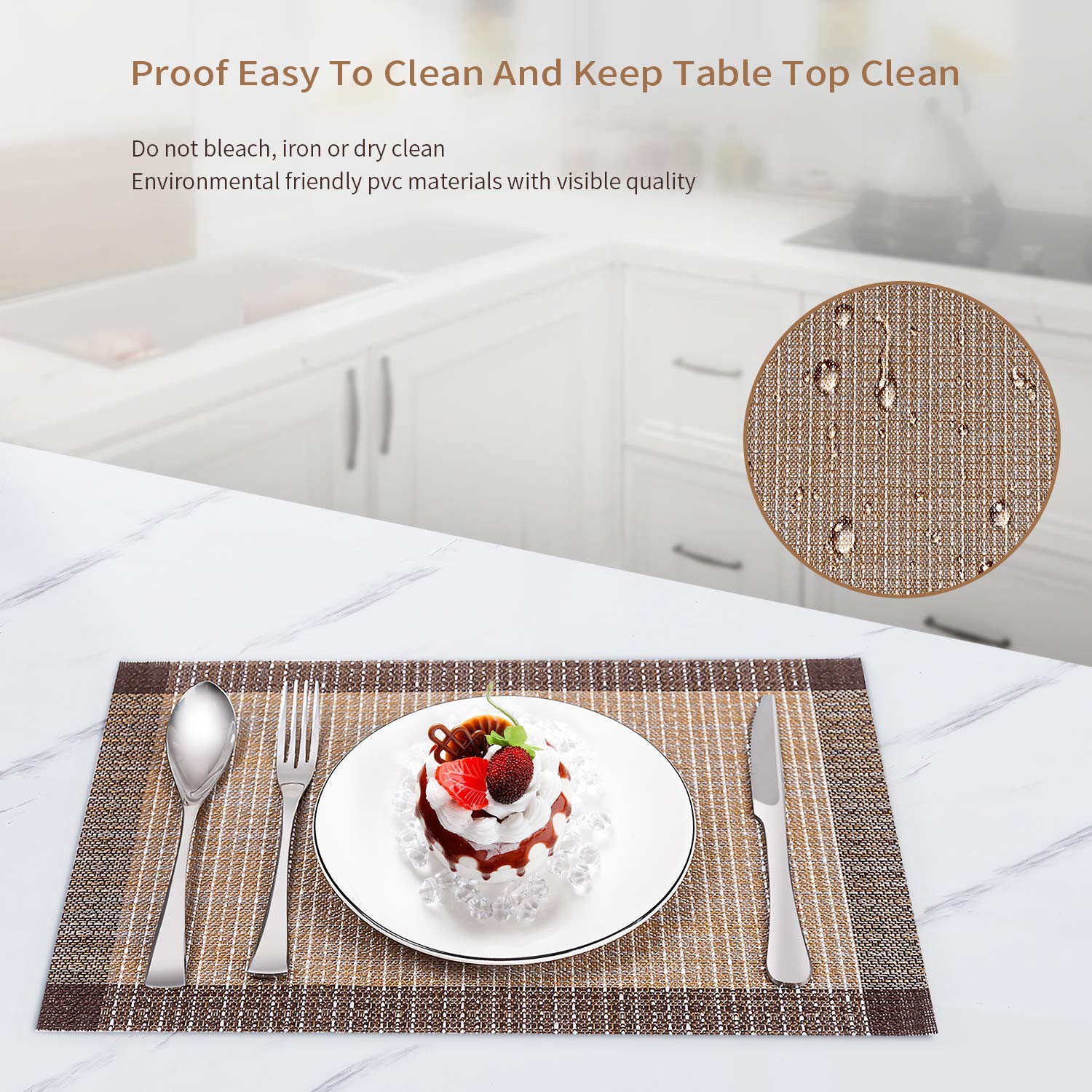 SENDAY Placemats, Set of 8 Heat-Resistant Placemats Stain Resistant Anti-Skid Placemats for Kitchen Table, Washable Durable PVC Table Mats Woven Vinyl Placemats