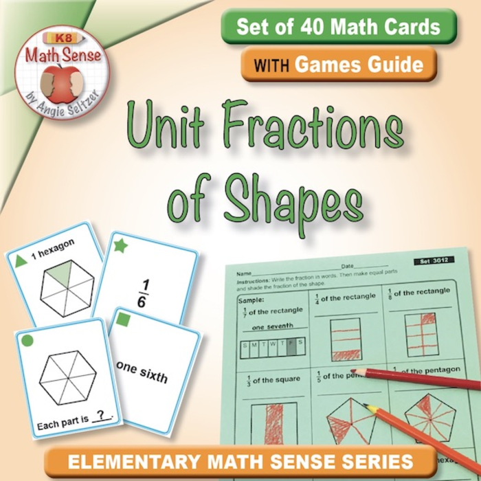 Unit Fractions of Shapes: 40 Math Cards with Games Guide 3G12