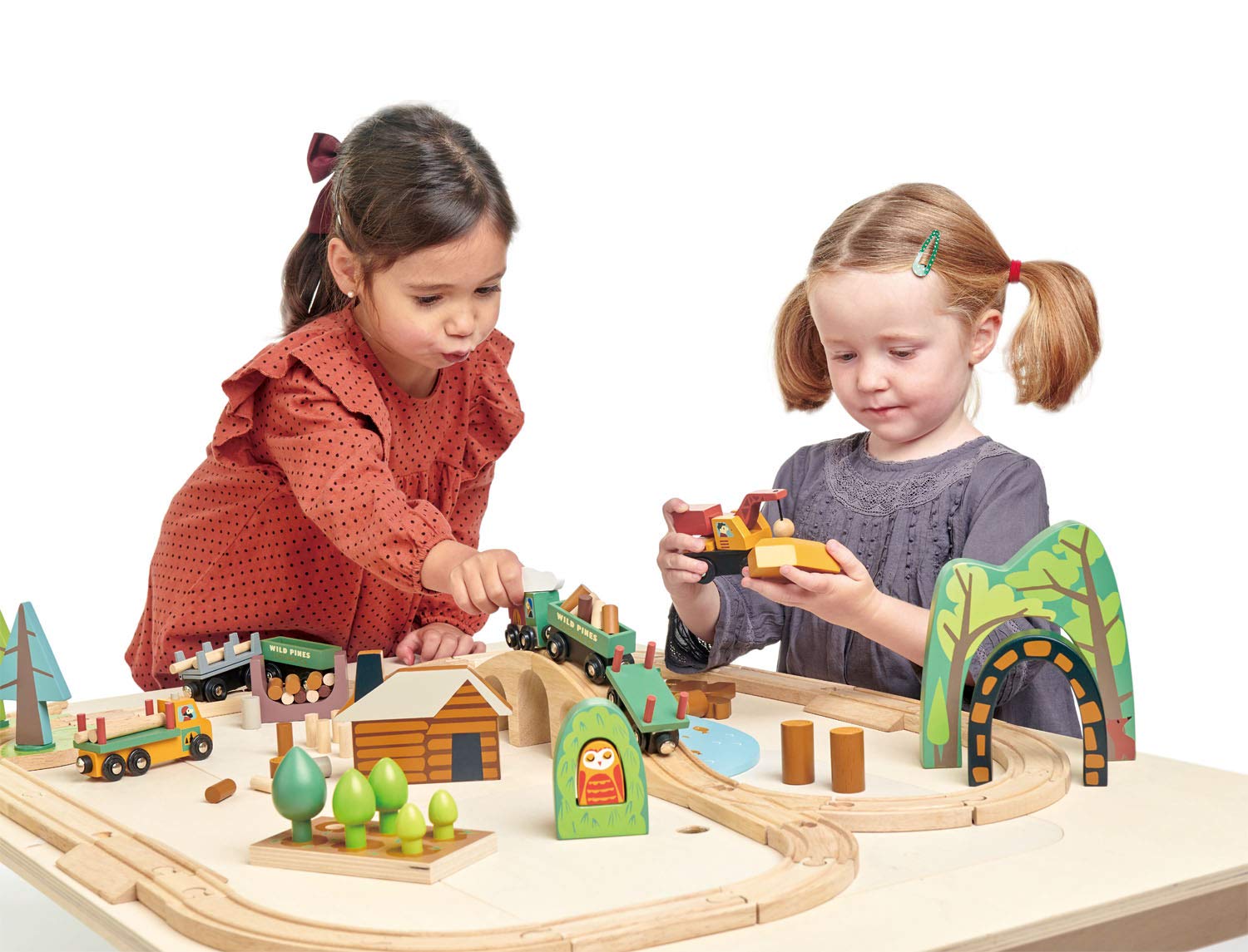 Tender Leaf Toys - Wild Pines Train Set - 95 Pieces Wooden Train & Bridge Set for Kids, Toddler Boys & Girls - Compatible with Most Toy Trains - Age 3+