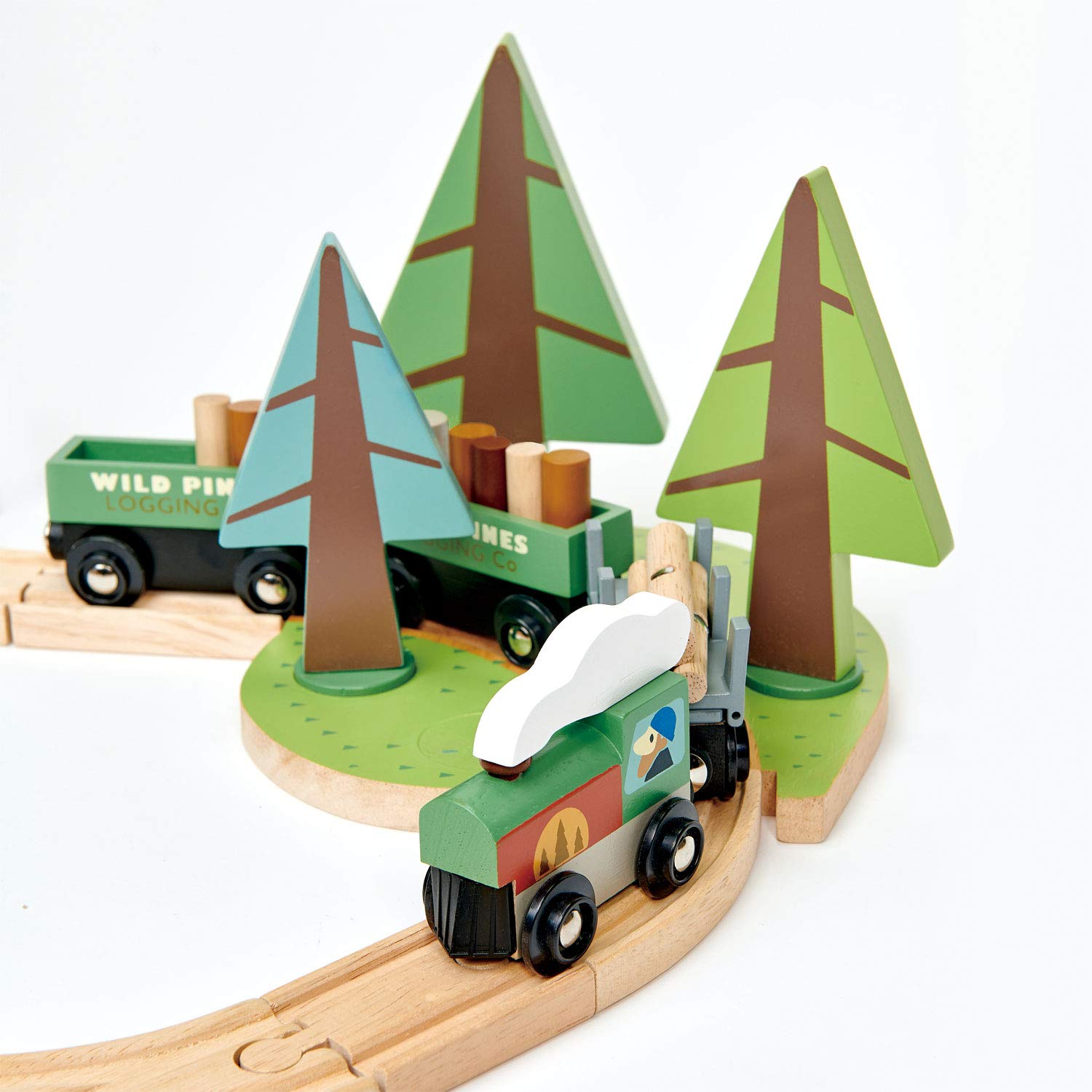 Tender Leaf Toys - Wild Pines Train Set - 95 Pieces Wooden Train & Bridge Set for Kids, Toddler Boys & Girls - Compatible with Most Toy Trains - Age 3+