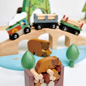 Tender Leaf Toys - Wild Pines Train Set - 95 Pieces Wooden Train & Bridge Set for Kids, Toddler Boys & Girls - Compatible with Most Toy Trains - Age 3+