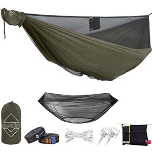 onewind 11ft camping hammock with mosquito net adjustable ridgeline double hammock portable lightweight hammock ripstop nylon sturdy and durable with 2*12ft tree straps for camping hiking backpacking