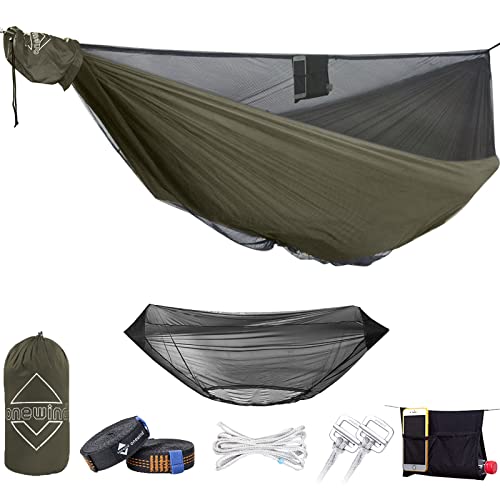 onewind 11Ft Camping Hammock with Mosquito Net Adjustable Ridgeline Double Hammock Portable Lightweight Hammock Ripstop Nylon Sturdy and Durable with 2*12Ft Tree Straps for Camping Hiking Backpacking