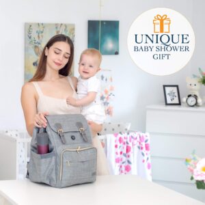 OOPSABABY Diaper Bag Backpack with Cleaning Lights; connect to juice pack or wall adapter; Designer Gray with Rose Gold Hardware Diaper Bag Organizer for Baby Boy or Girl