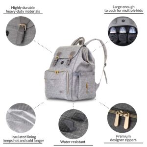 OOPSABABY Diaper Bag Backpack with Cleaning Lights; connect to juice pack or wall adapter; Designer Gray with Rose Gold Hardware Diaper Bag Organizer for Baby Boy or Girl