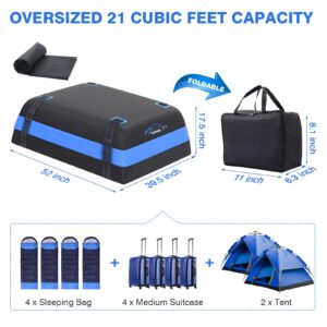 Vetoos 21 Cubic Feet Car Rooftop Cargo Carrier Bag, Soft Roof Top Luggage Bag for All Vechicles SUV with/Without Racks - Waterproof Zip, Anti-Tear 900D PVC, with Storage Bag & Anti-Slip Mat