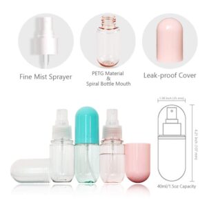 SMARTOWN 3 Pcs 1.5oz/40ml Fine Mist Spray Bottle for Travel and Home, Empty Mini Portable Cosmetic Atomizer, Small Refillable Liquid Containers for Alcohol, Hand Sanitizer, Perfume (3 Colors Pack)