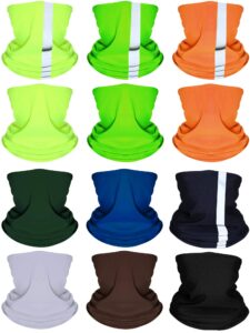 12 pieces balaclava face mask headbands colorful headwear scarf uv protection neck gaiter with reflective tape for women men outdoor sports