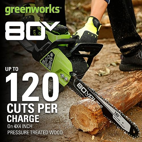 Greenworks 80V 16" Brushless Cordless Chainsaw (Great For Tree Felling, Limbing, Pruning, and Firewood / 75+ Compatible Tools), 2.5Ah Battery and Charger Included