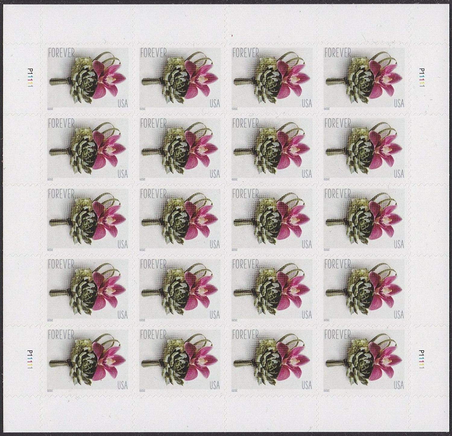 Contemporary Boutonniere Sheet of 20 Forever Postage Wedding Stamps Scott 5457