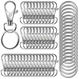 100pcs premium swivel snap hook keychains with key rings, metal keychain clip and key ring, 50pcs key chain hooks and 50pcs key rings for lanyard crafts jewelry keychain making silver 32mm/1.25inches