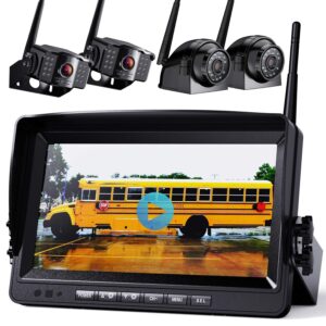 1080p wireless backup camera w/built-in recorder 9" fhd monitor, front rear side view reversing camera + extra stable signal ip69 monitor system for truck rv trailer bus motorhome camper, xroose wx4