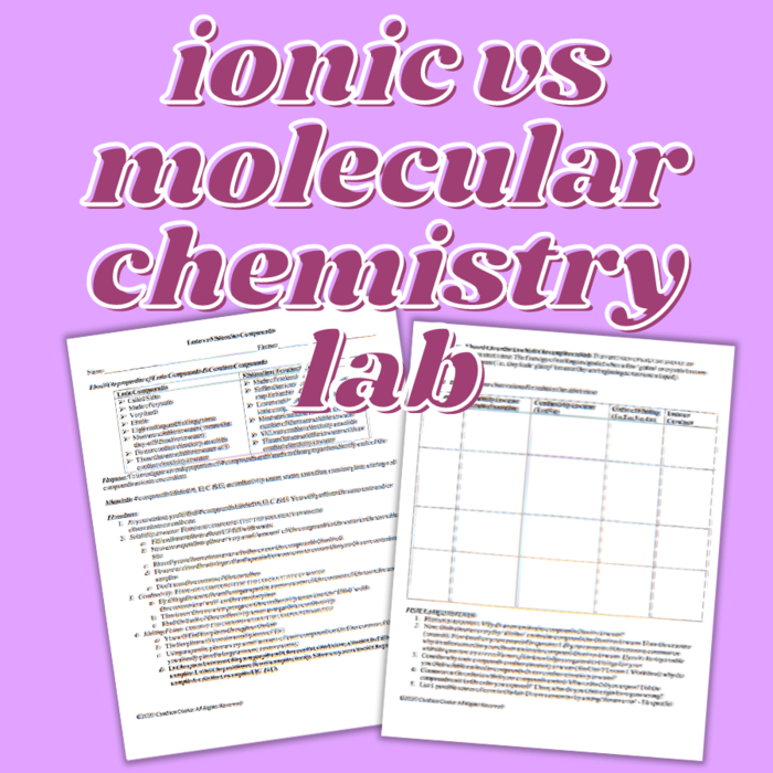 Chemistry Laboratory Activity - Ionic vs Molecular