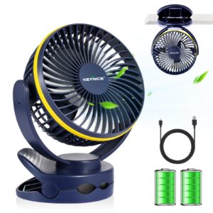 keynice camping fan with light, portable travel fan, rechargeable clip on fan, 4 speed battery powered desk fan, personal table fan for home office outdoor