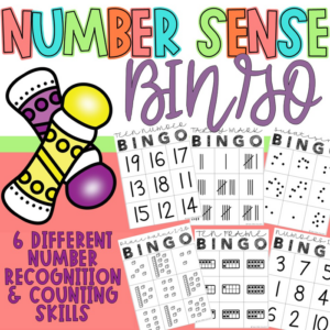 number sense bingo - tally marks, 10 frames, place value, number id, subatizing