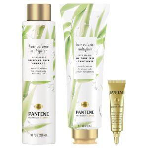 pantene shampoo and conditioner plus rescue shot treatment, with bamboo, nutrient blends hair volume multiplier