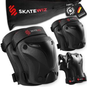 skatewiz elbow pads knee pads for women - elbow and knee pads adult - protect-1 - size m in black - skateboard pads wrist guards for roller skating pads skating protective gear adult