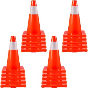 vevor 20pack 18" traffic cones, safety road parking cones pvc base, orange traffic cone with reflective collars, hazard construction cones for home traffic parking