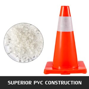 VEVOR 20Pack 18" Traffic Cones, Safety Road Parking Cones PVC Base, Orange Traffic Cone with Reflective Collars, Hazard Construction Cones for Home Traffic Parking