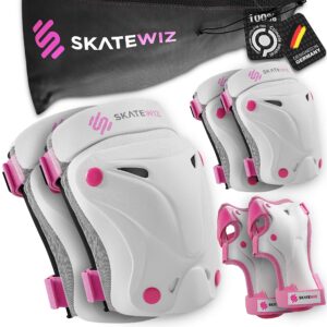 skatewiz elbow pads knee pads for women - inline skates for women - protect-1 - size l in pink white - roller skates womenwrist guards for roller skating pads ice skates for women