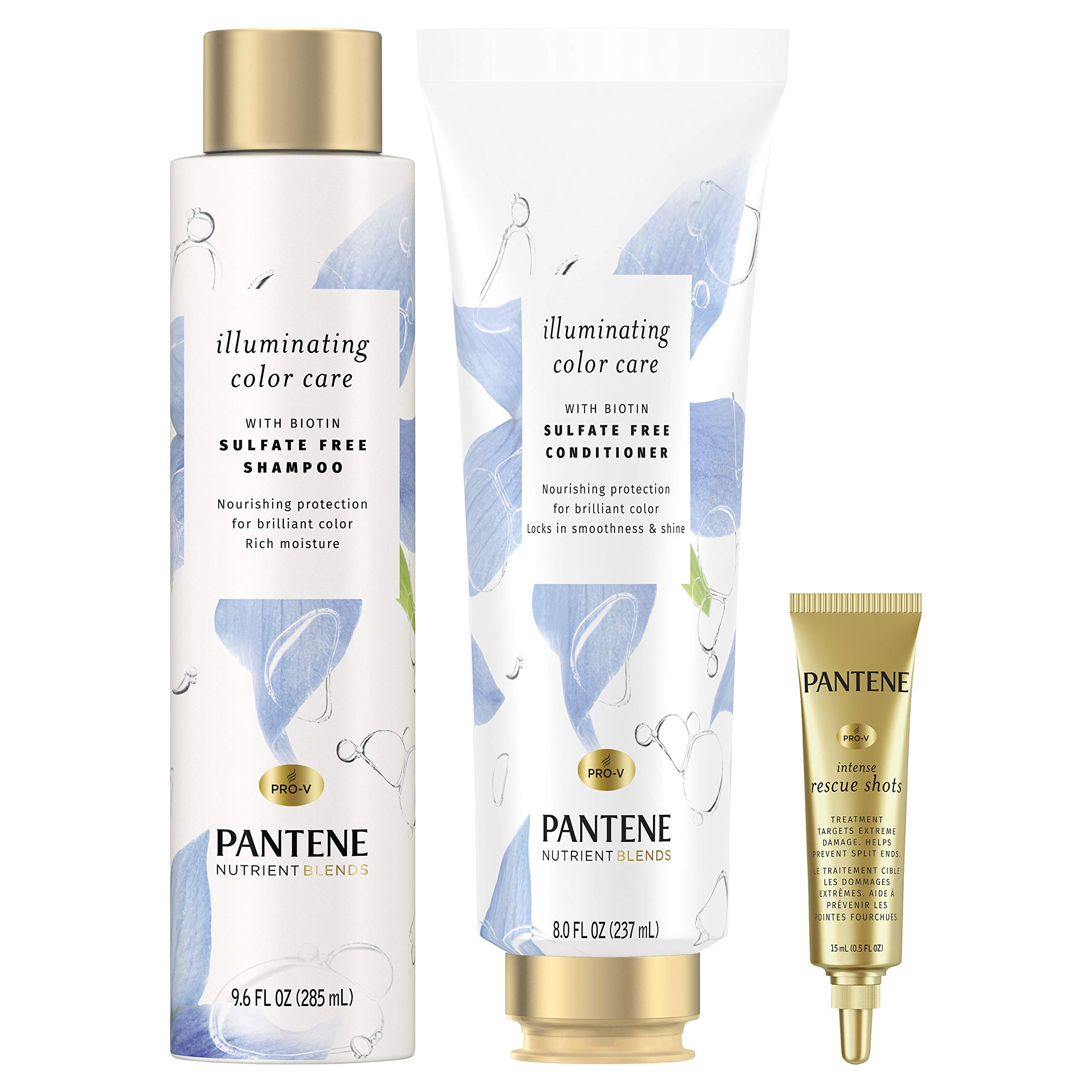 Pantene Sulfate Free Shampoo and Conditioner Set with Biotin plus Hair Mask Treatment, Nutrient Blends Illuminating Color Care