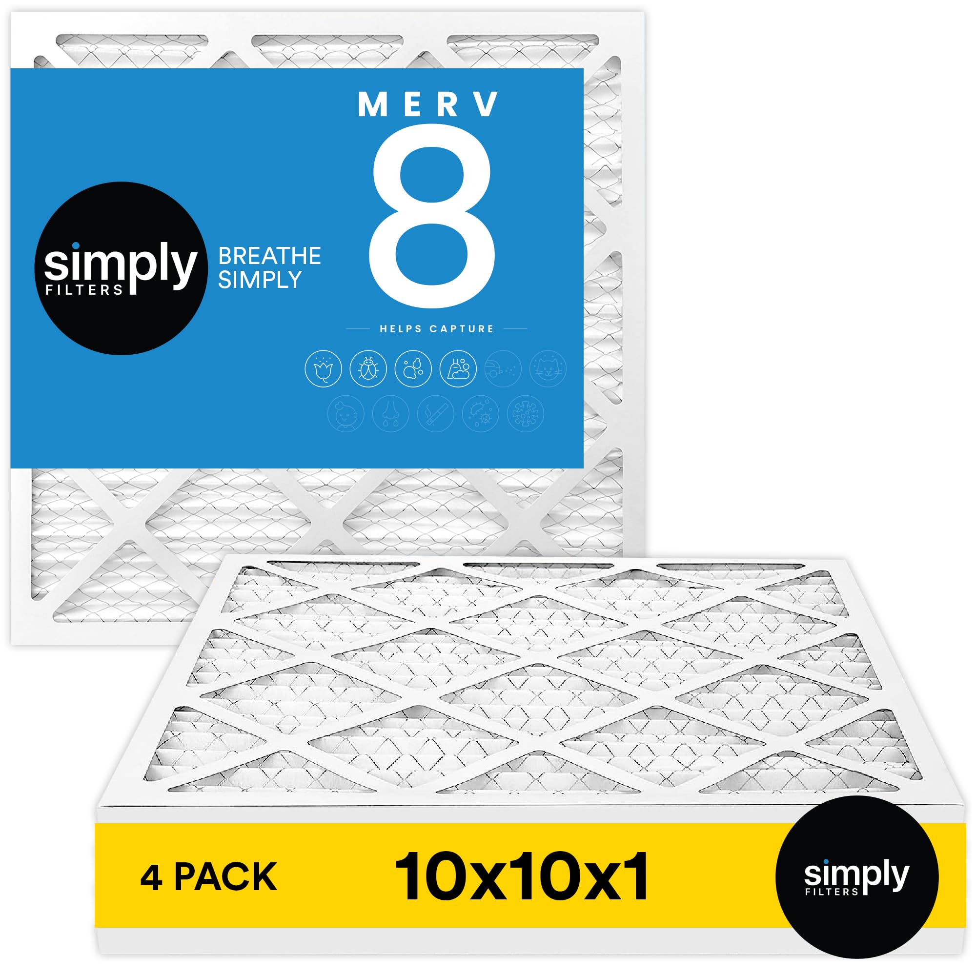 MervFilters, 16x25x1 Air Filter, MERV 8, MPR 600, AC Furnace Air Filters, 4-Pack