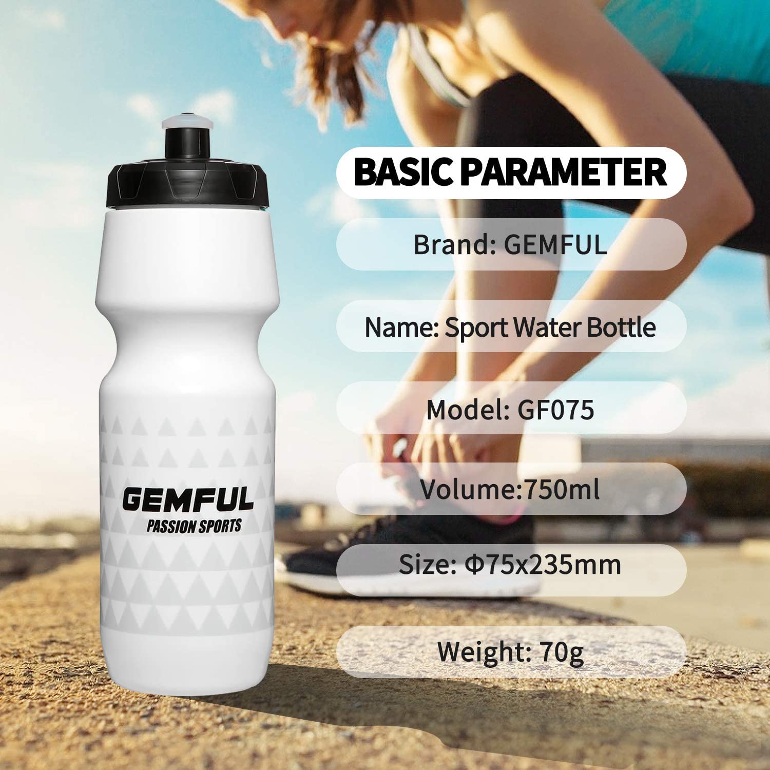 GEMFUL Water Bottle Biking BPA Free 24 Ounce 2 Pack