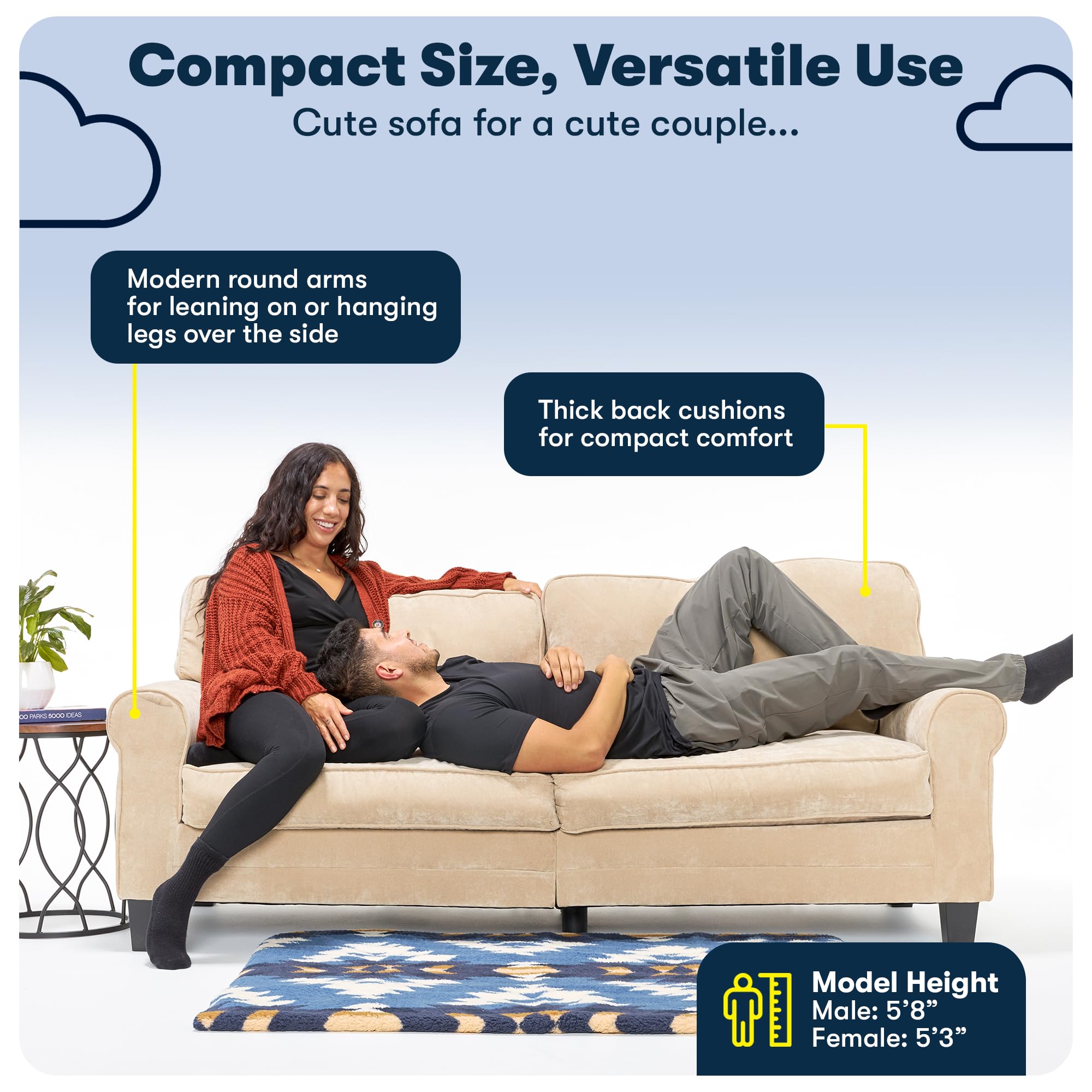 Serta Copenhagen 78" Sofa - Pillowed Back Cushions and Rounded Arms, Durable Modern Upholstered Fabric - Navy Blue