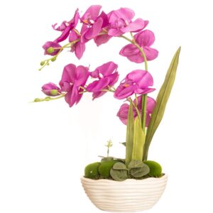 yszl large artificial potted orchid plant, silk flower arrangement with ceramics vase, purple red