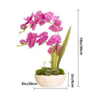 YSZL Large Artificial Potted Orchid Plant, Silk Flower Arrangement with Ceramics Vase, Purple Red