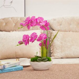 YSZL Large Artificial Potted Orchid Plant, Silk Flower Arrangement with Ceramics Vase, Purple Red