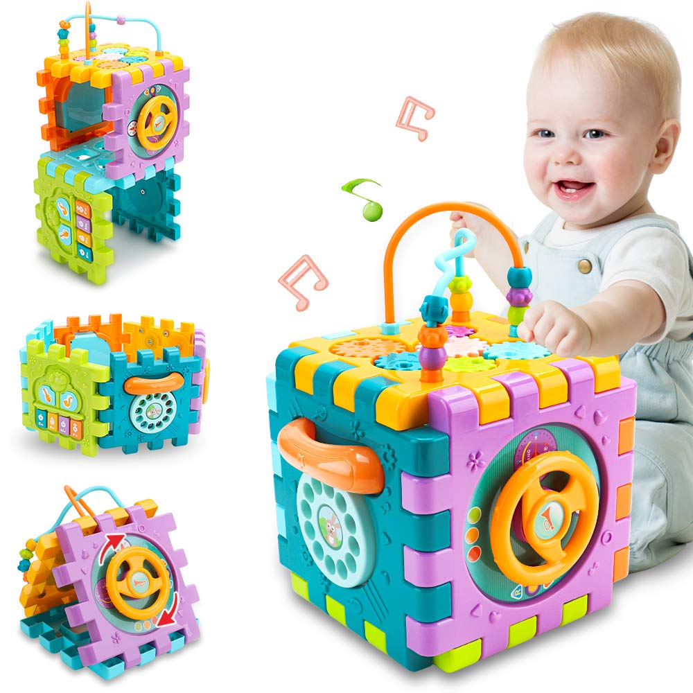 nicknack Activity Cube Baby Toys, 6 in 1 Multi-Purpose Learning Cube with Music,Activity Center Shape Sorter Toy Gift for 18M+ Year Old Boy Girl Toddlers Kids