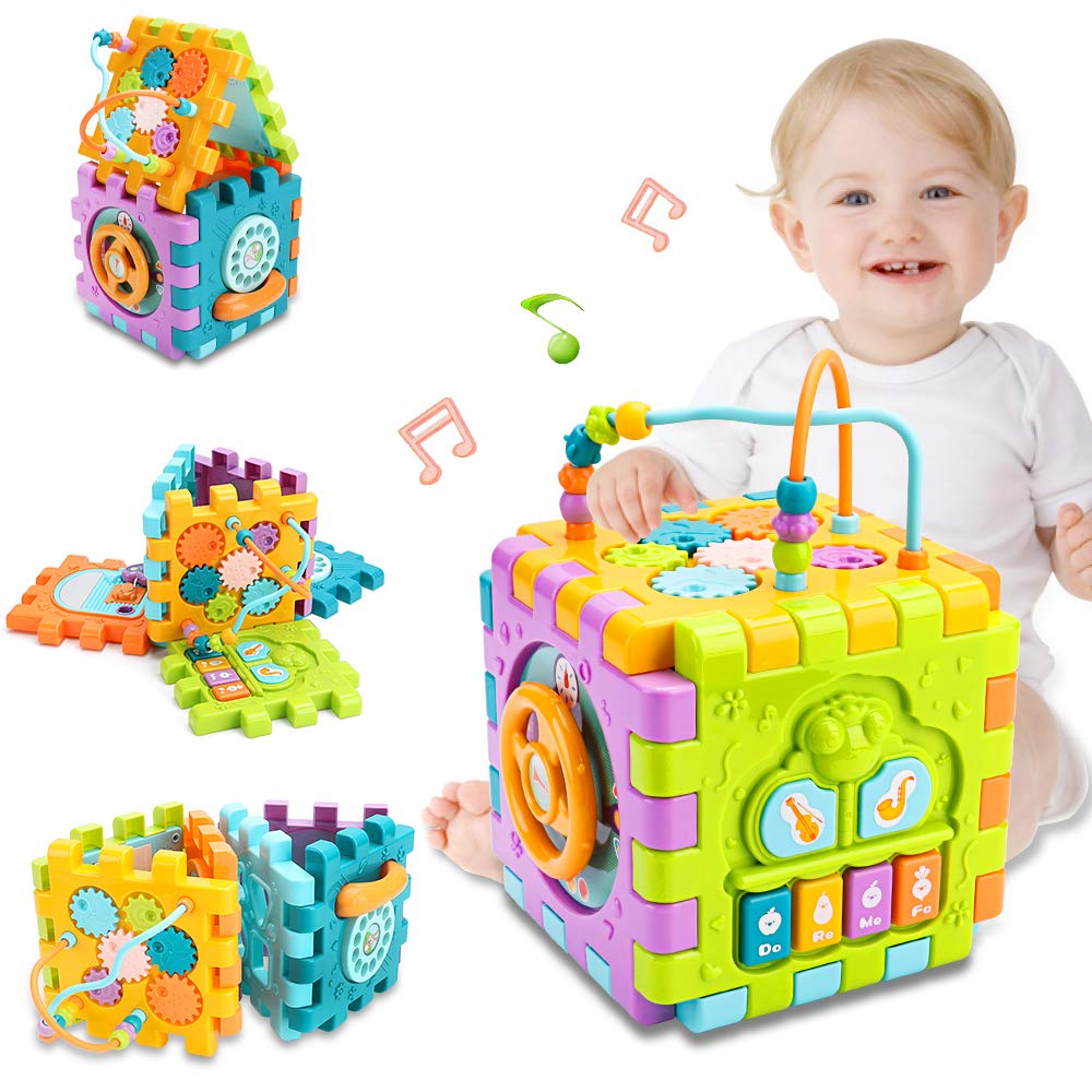 nicknack Activity Cube Baby Toys, 6 in 1 Multi-Purpose Learning Cube with Music,Activity Center Shape Sorter Toy Gift for 18M+ Year Old Boy Girl Toddlers Kids