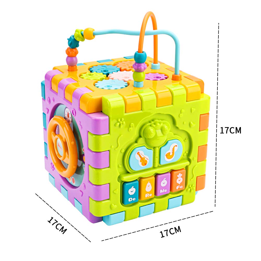 nicknack Activity Cube Baby Toys, 6 in 1 Multi-Purpose Learning Cube with Music,Activity Center Shape Sorter Toy Gift for 18M+ Year Old Boy Girl Toddlers Kids