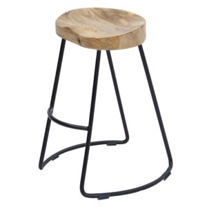 The Urban Port Wooden Saddle Seat Barstool with Tubular Metal Base, Small, 24-Inch