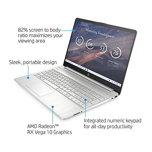 HP 15 Laptop, AMD Ryzen 7 3700U Processor, 8 GB RAM, 256 GB SSD, HD Display, Windows 10 Home (15-ef0022nr, Natural Silver)