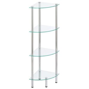 mdesign modern glass corner 4-tier storage organizer tower cabinet with open shelves - display furniture for bathroom, office, bedroom, living room - holds books, plants, candles - black