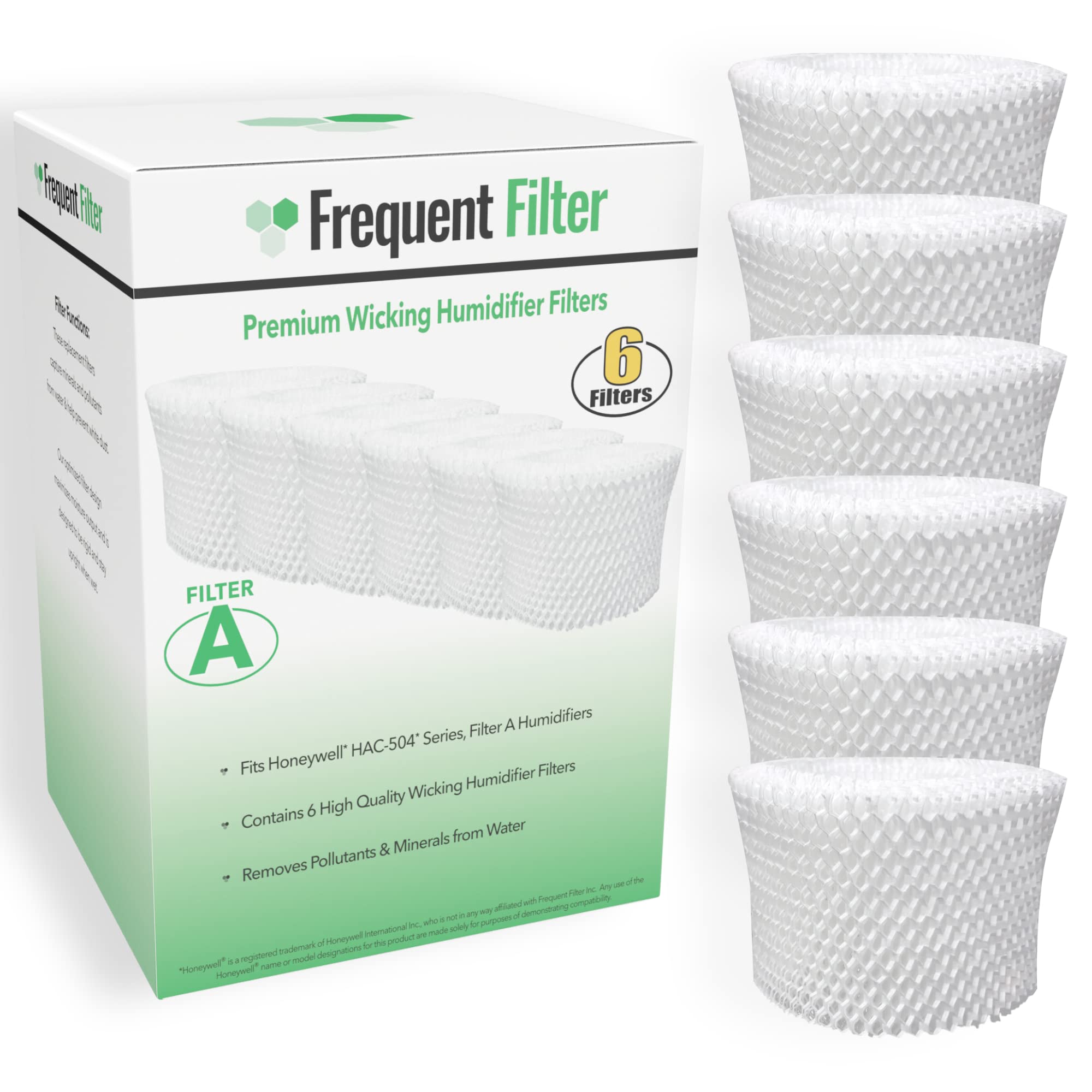 Frequent Filter Compatible/Replacement for Honeywell HAC504 Filter A Germ Free Cool Mist Wicking Humidifier Filter. Fits HCM 350, HCM350w, HCM350, Quietcare Tower. Fits HAC 504, 504AW - (Pack of 6)