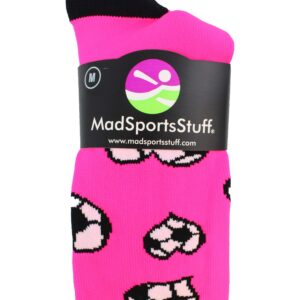 MadSportsStuff Love Soccer Hearts Socks Over the Calf (Neon Pink Small)