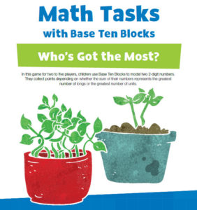 hand2mind math tasks with base ten blocks, who’s got the most, a game that heightens children’s number sense as they build block configurations (grade k-2)