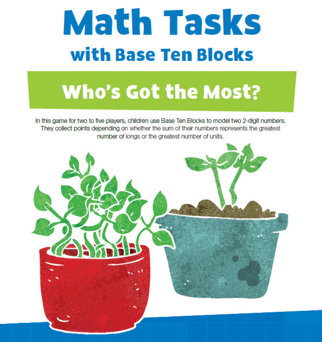 hand2mind Math Tasks with Base Ten Blocks, Who’s Got the Most, A Game that Heightens Children’s Number Sense As They Build Block Configurations (Grade K-2)