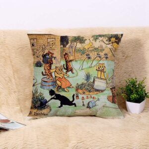 Topyee Throw Pillow Cover 20x20 Inch Yellow Anthropomorphic Louis Wain Cats It Garden Catastrophe Vintage Home Decor Pillowcases Square Pillow Cases Cushion Covers for Sofa Couch Bed