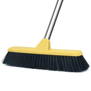 push broom with long handle, floor brush 47.6 inch soft bristle broom 12.2" wide for cleaning bathroom kitchen patio garage deck tile floor