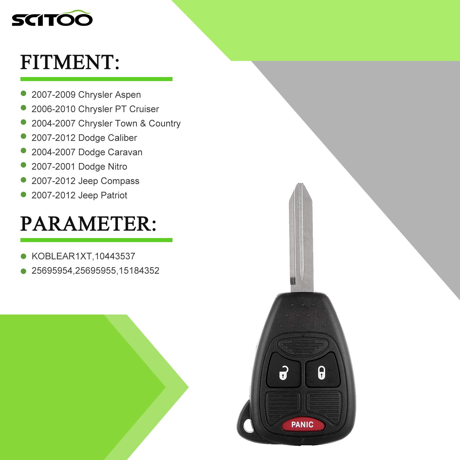 SCITOO 1PC 3 Buttons Keyless Entry Remote Car Key Fob Case Replacement for Dodge Buick Jeep Chrysler 2004-2012 FCC OHT692713AA-17 M3N5WY72XX-Q