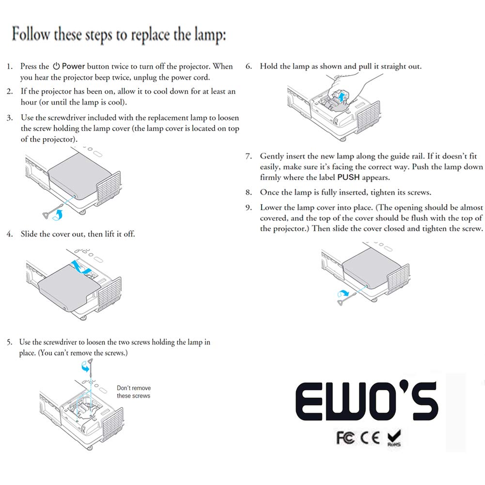 EWO'S LP42 Replacement Projector Lamp for ELPLP42/V13H010L42 Epson Powerlite 83+ 83C 83 83H 410W 822P 822+ 83V+ EMP-83H EX90 Lamp Bulb Replacement