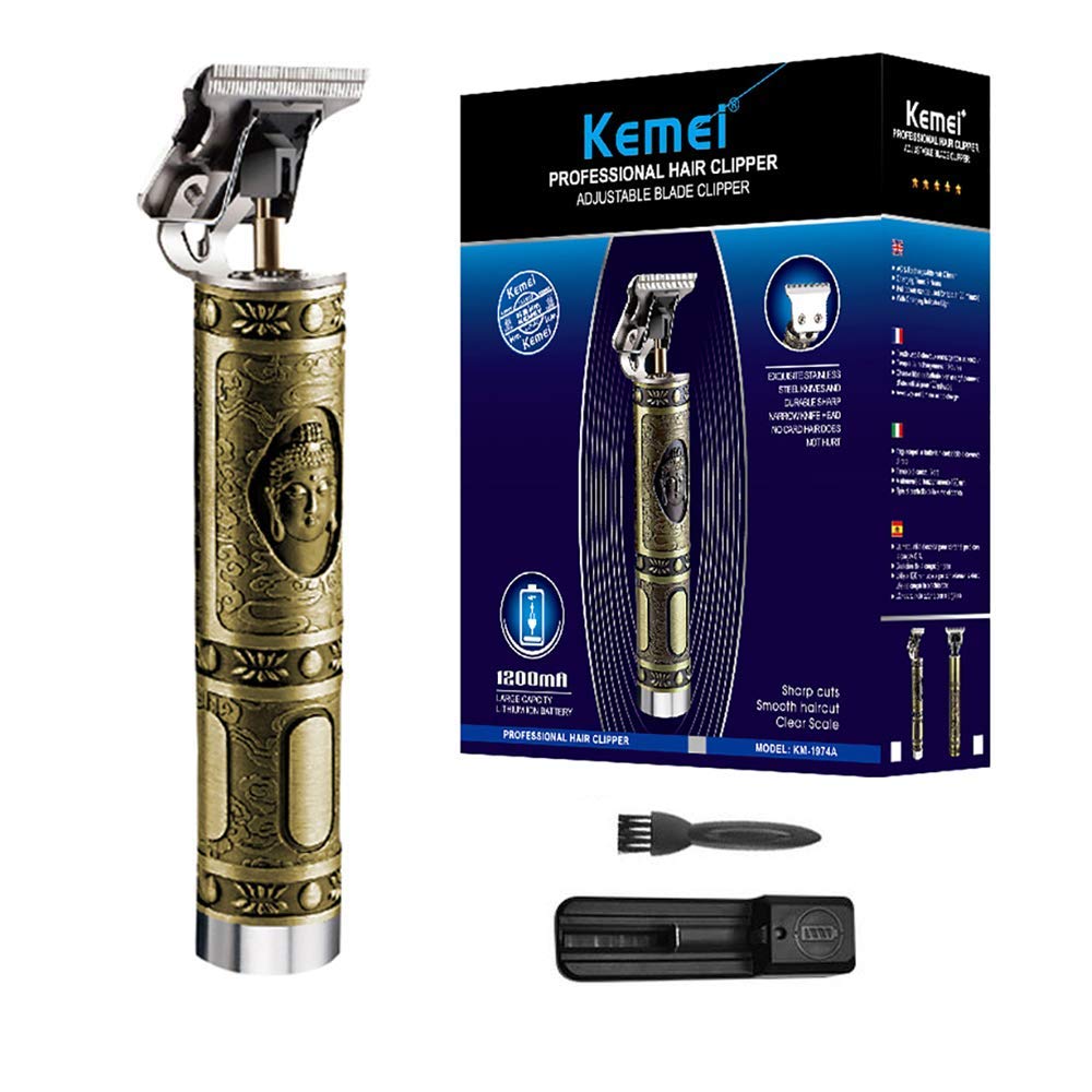 KEMEI Hair Clippers for Men Professional Cordless Electric Hair Grooming Trimmer, USB Rechargeable T-Blade 0mm Zero Gapped Baldheaded Haircut Styling Tools Kit,Buddha