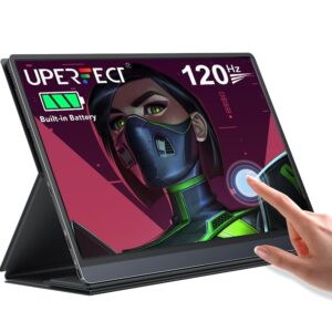 uperfect battery portable monitor 120hz touchscreen, upgraded 15.6 inch ips hdr 1920x1080 fhd usb c monitor built-in 10800mah battery & quad speaker, eye care with hdmi usb type-c smart case